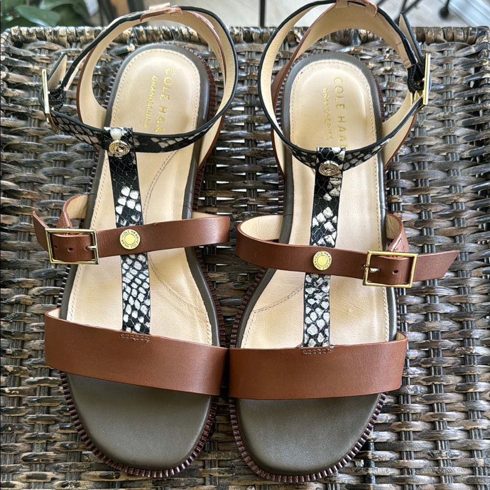 Cole Haan Grandseries Brown‎ and Black Sandals Snake Print women’s size 7